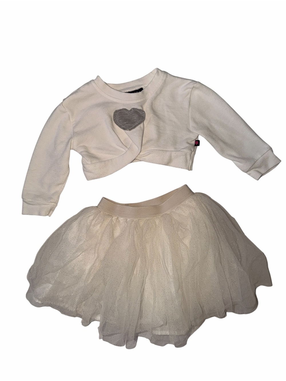Limited Too Cream Tulle Skirt & Cropped Sweater Set with Heart